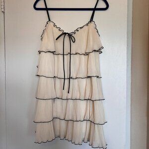 NWT EB Luxe Los Angeles Pleated Flounce Mini Dress - Cream - Size M